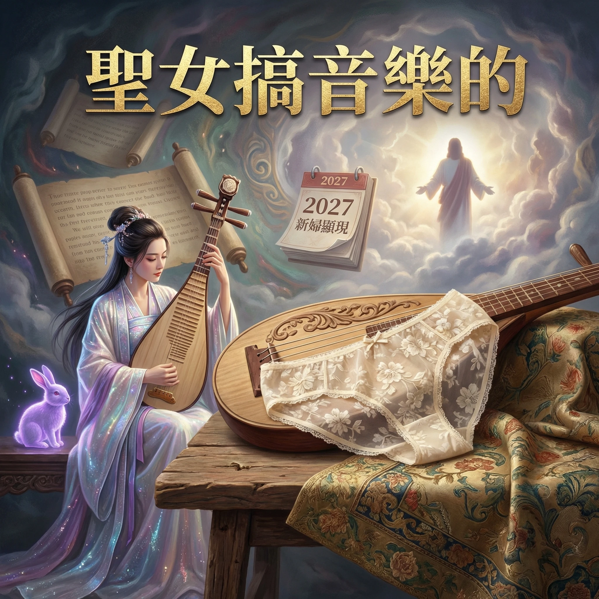 Fantasy woman musician with romantic lace lingerie product