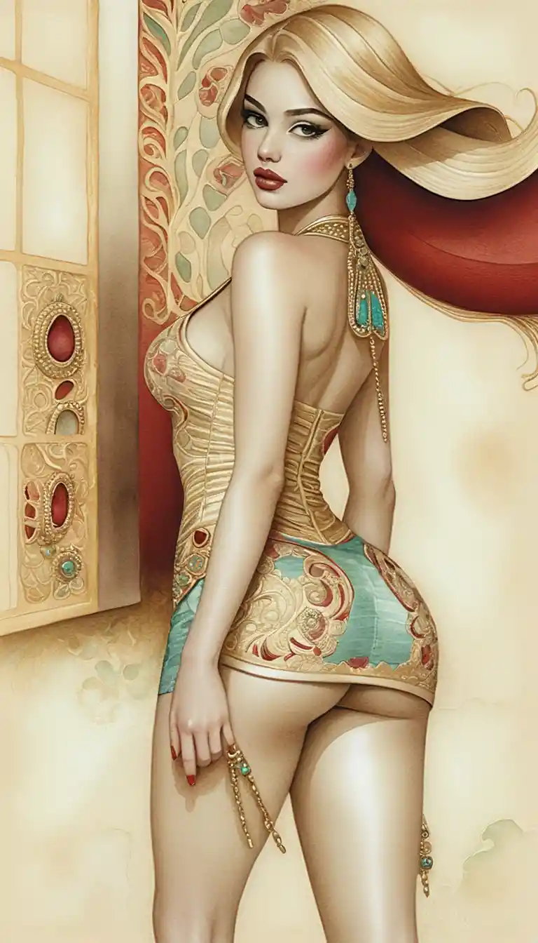 Mujer elegante con sombrero charro y vestido turquesa