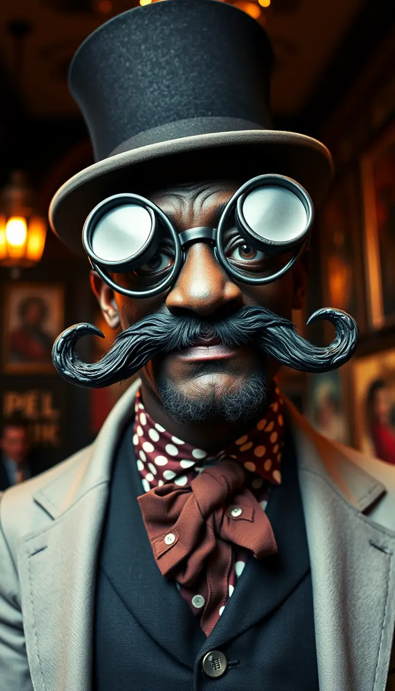 Playful African man with quirky hat in studio portrait