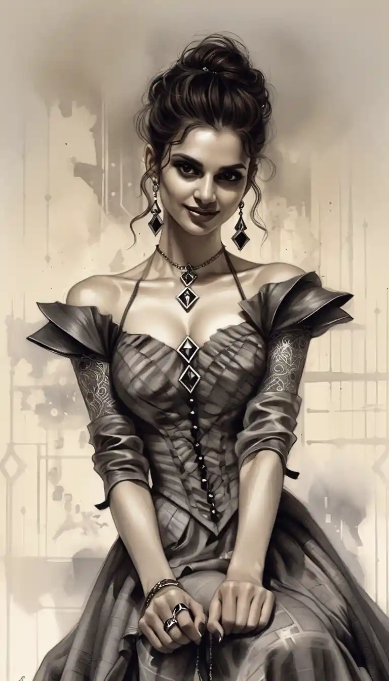 Elegante donna aristocratica in ritratto fantasy monocromatico