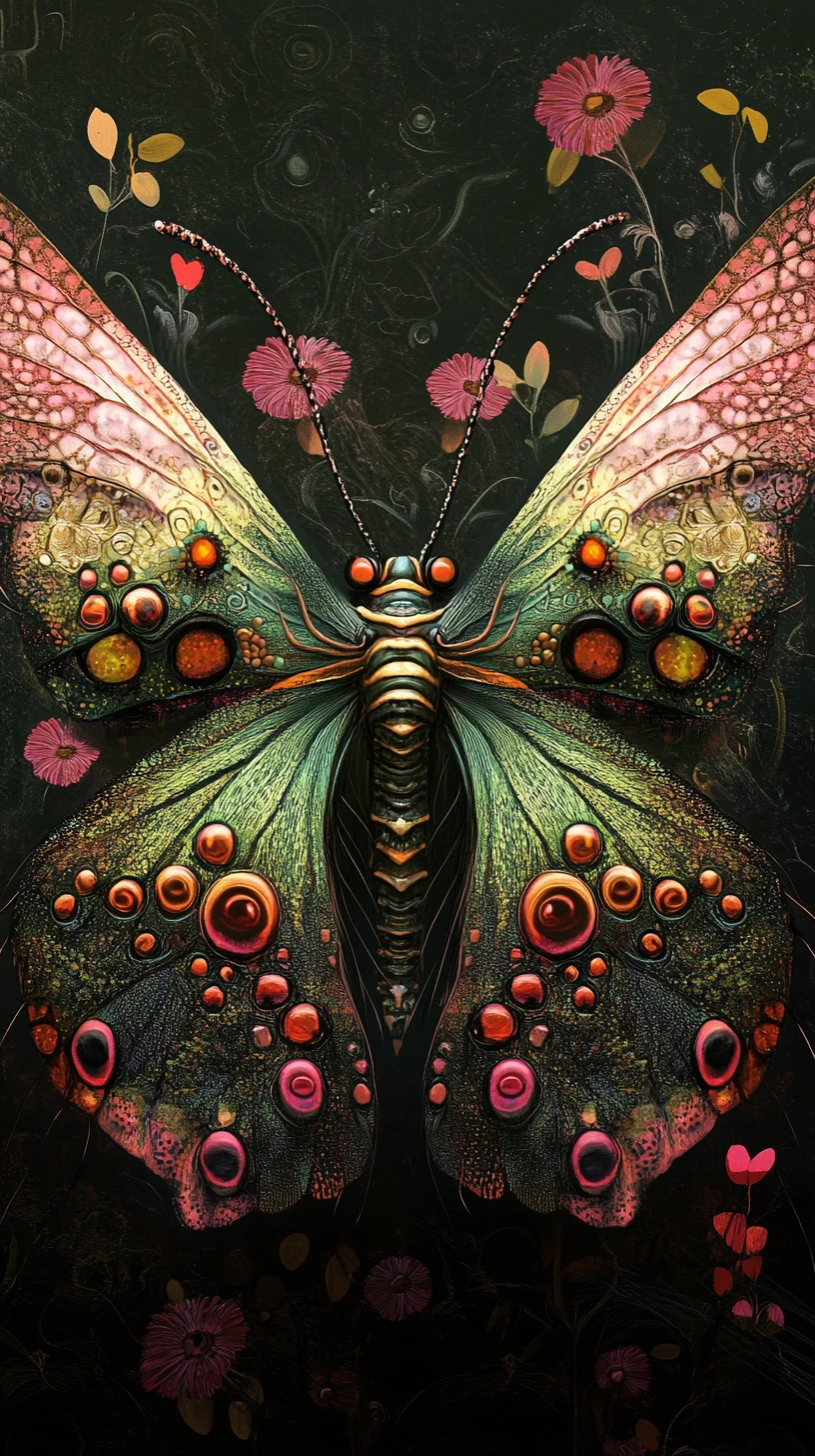 Surrealer Schmetterling, der aus einem dunklen, verdrehten Fantasyreich aufsteigt