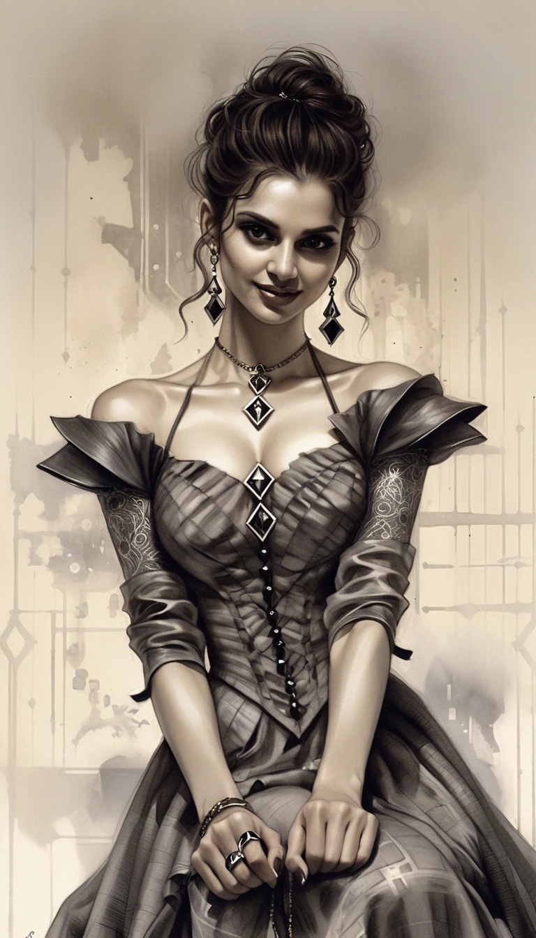 Elegante donna aristocratica in ritratto fantasy monocromatico