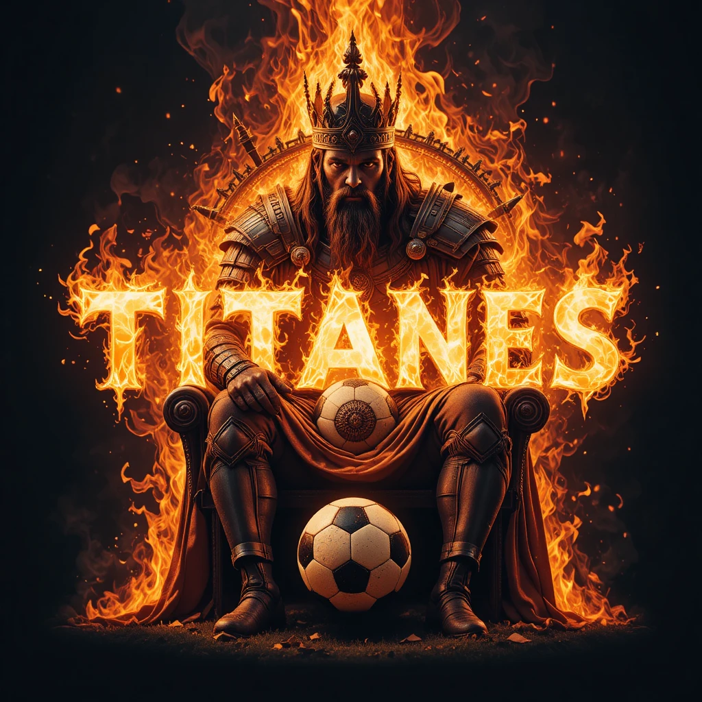 Fiery Titanes soccer logo with armored warrior background
