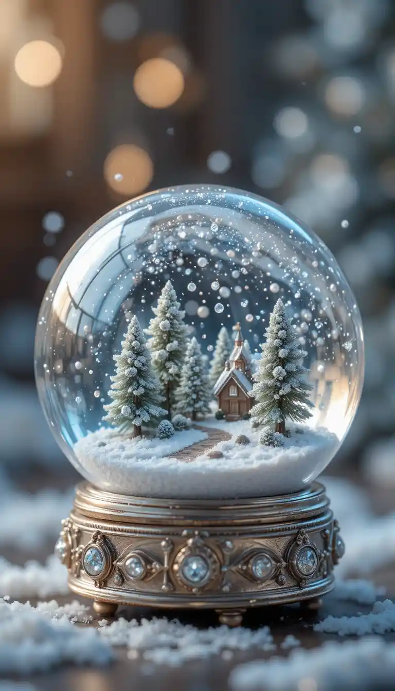 特寫雪景水晶球，內含寧靜迷你景致