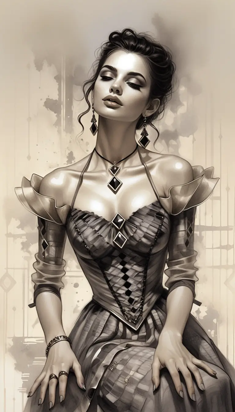 Elegant fantasy portrait of an aristocratic woman seated