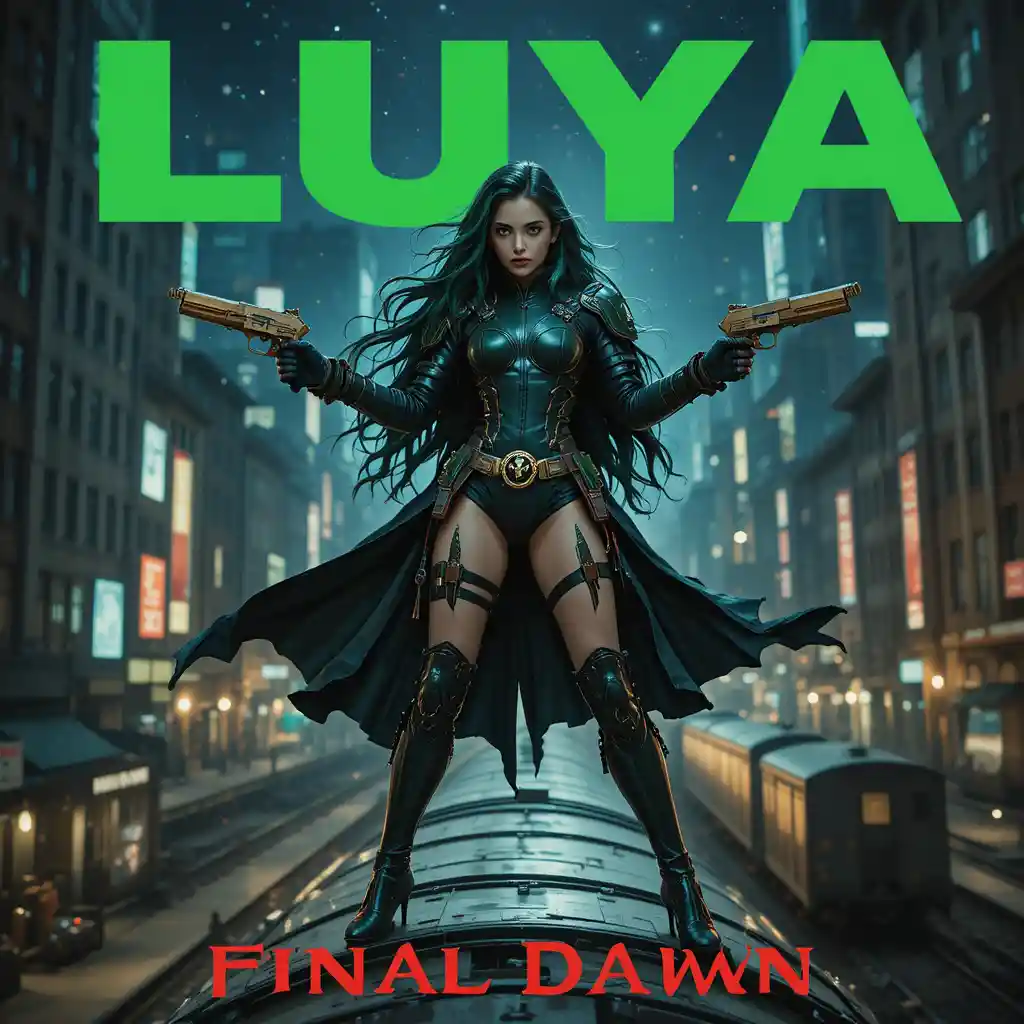 Green haired warrior woman on a night city train