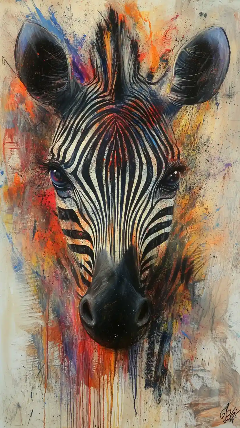 Surreal mixed media zebra eyes in bold abstract color