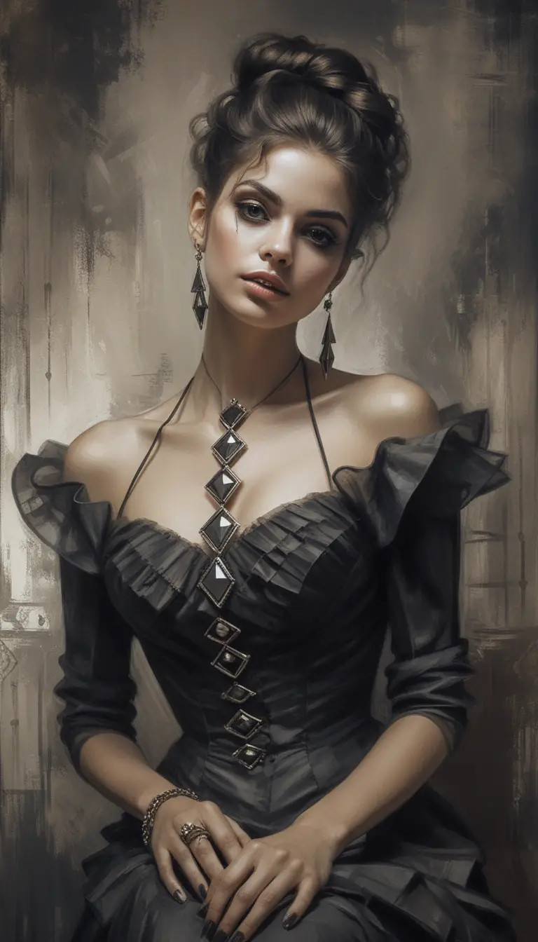 Elegant aristocratic woman in monochrome fantasy portrait