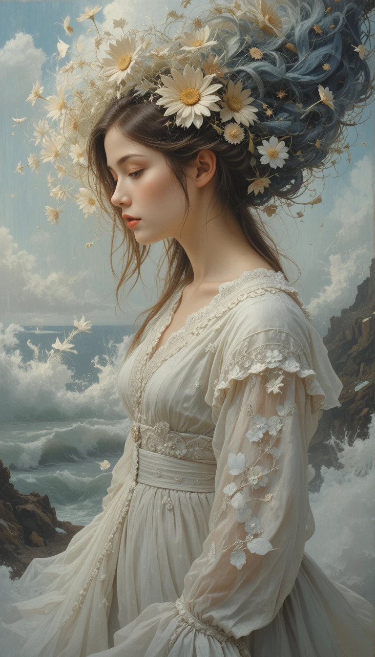Surreal portrait of a girl with waves of memories