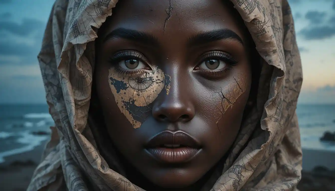 Surreal portrait of an African woman as time and cosmos