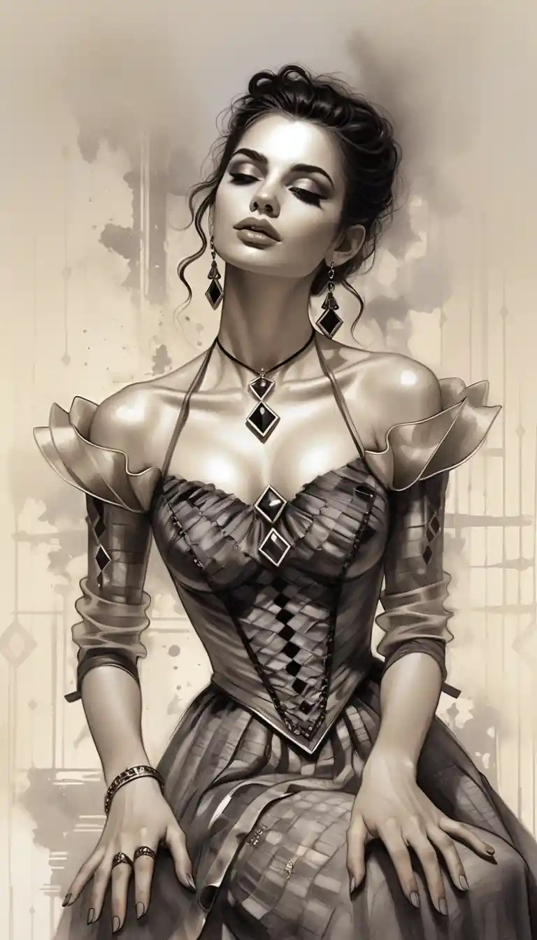 Elegant fantasy portrait of an aristocratic woman seated