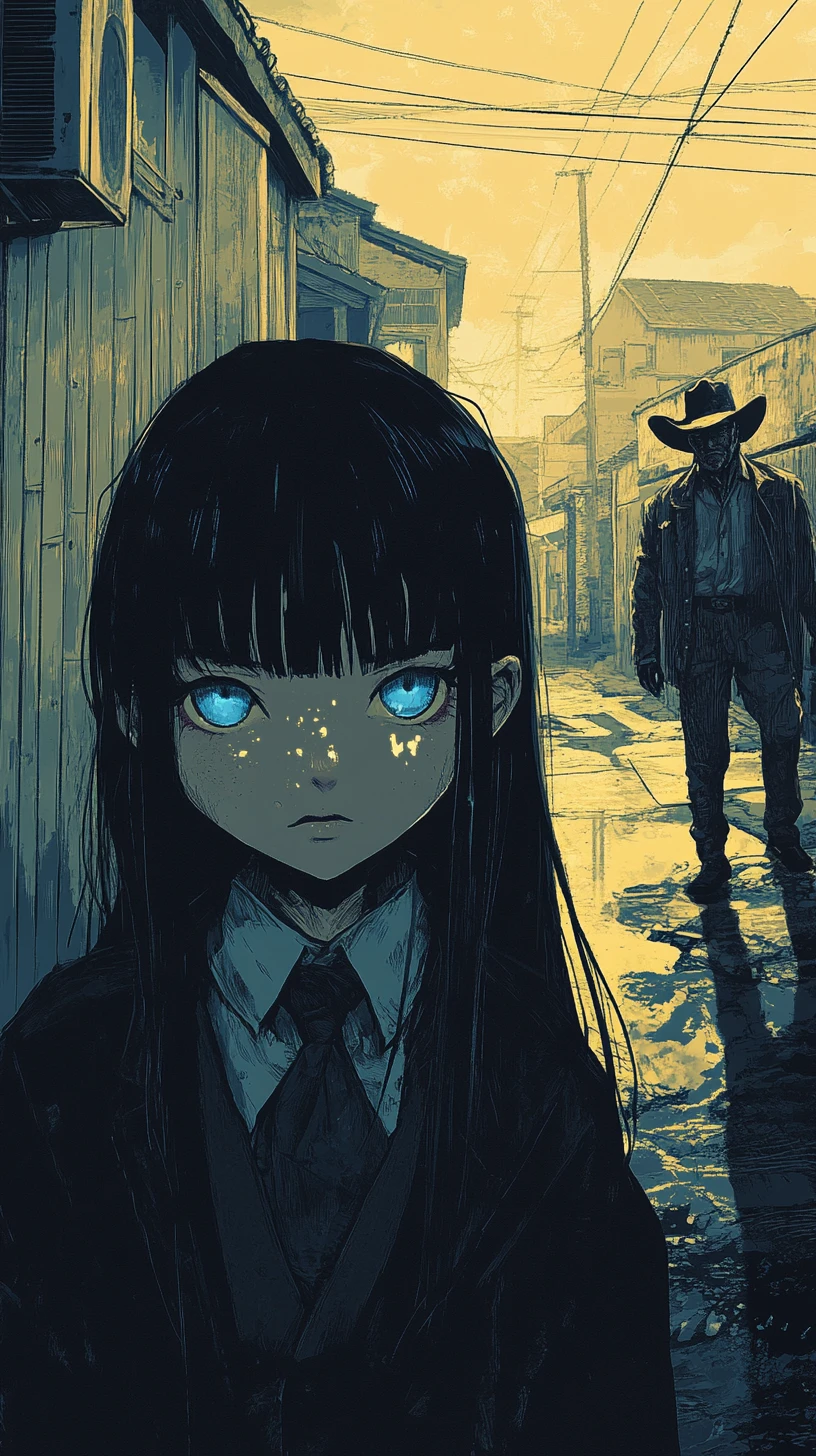 Sad Japanese schoolgirl standing in a dim urban alleyway