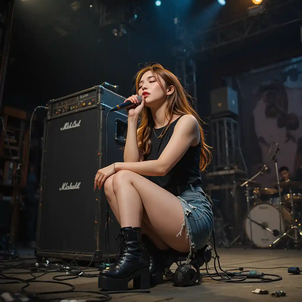Korean singer on underground stage in raw grunge performance