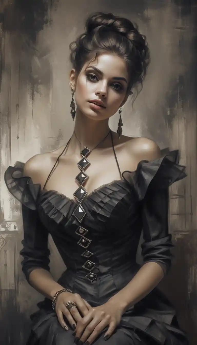 Elegant aristocratic woman in monochrome fantasy portrait