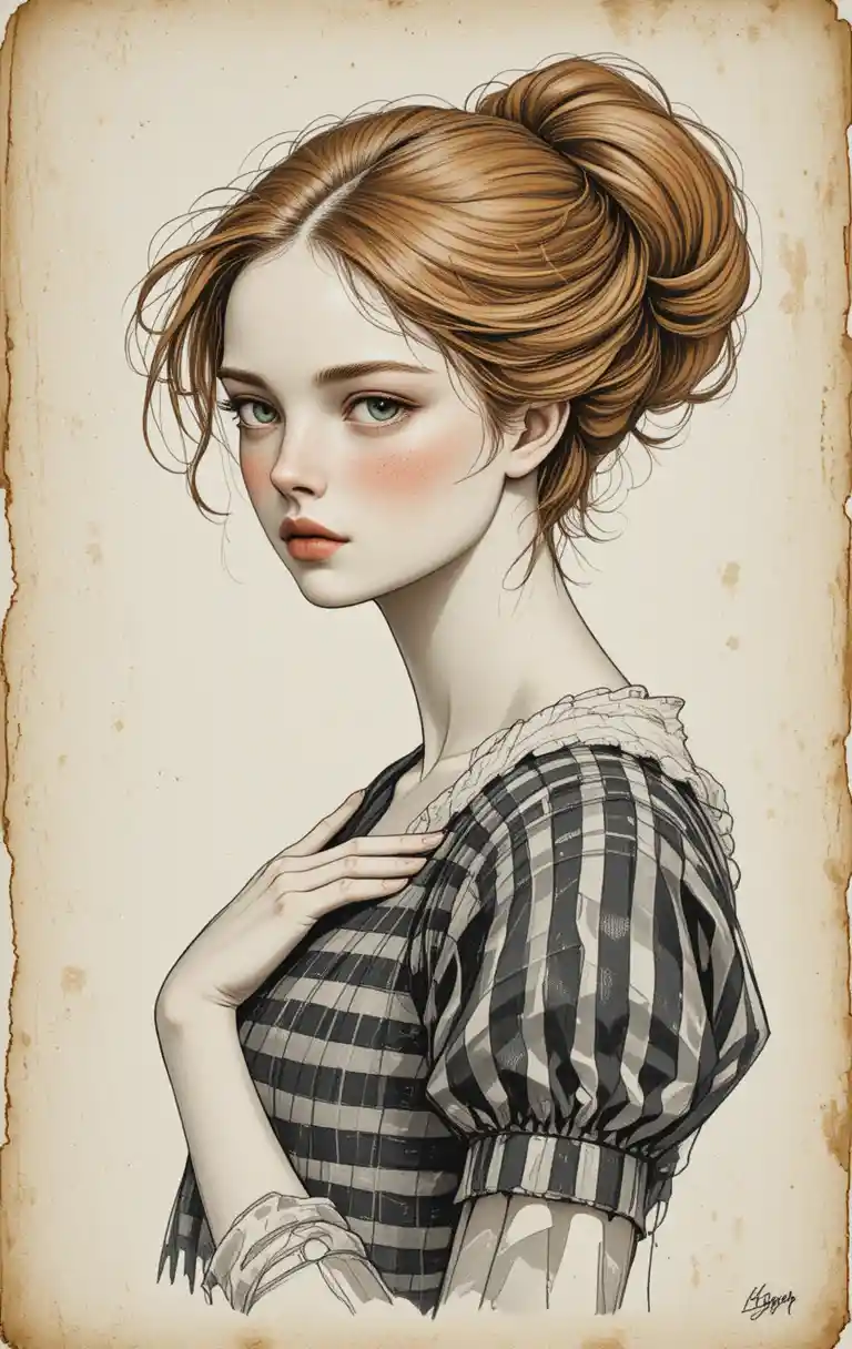 Renaissance style portrait of a freckled red haired girl
