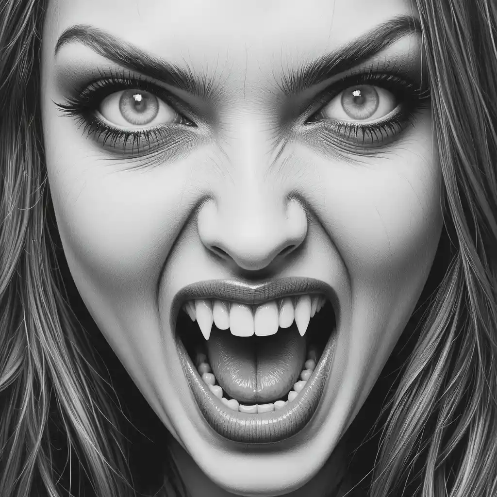 Vampira gritando en un retrato intenso en primer plano