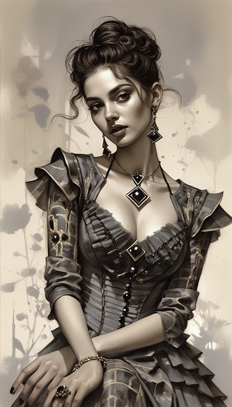 Elegante aristokratische Frau in monochromem Fantasy-Porträt