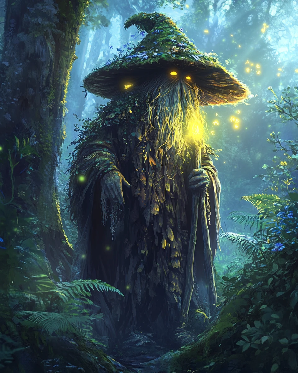 Ancient Mushroom Guardian In A Peaceful Fantasy Forest