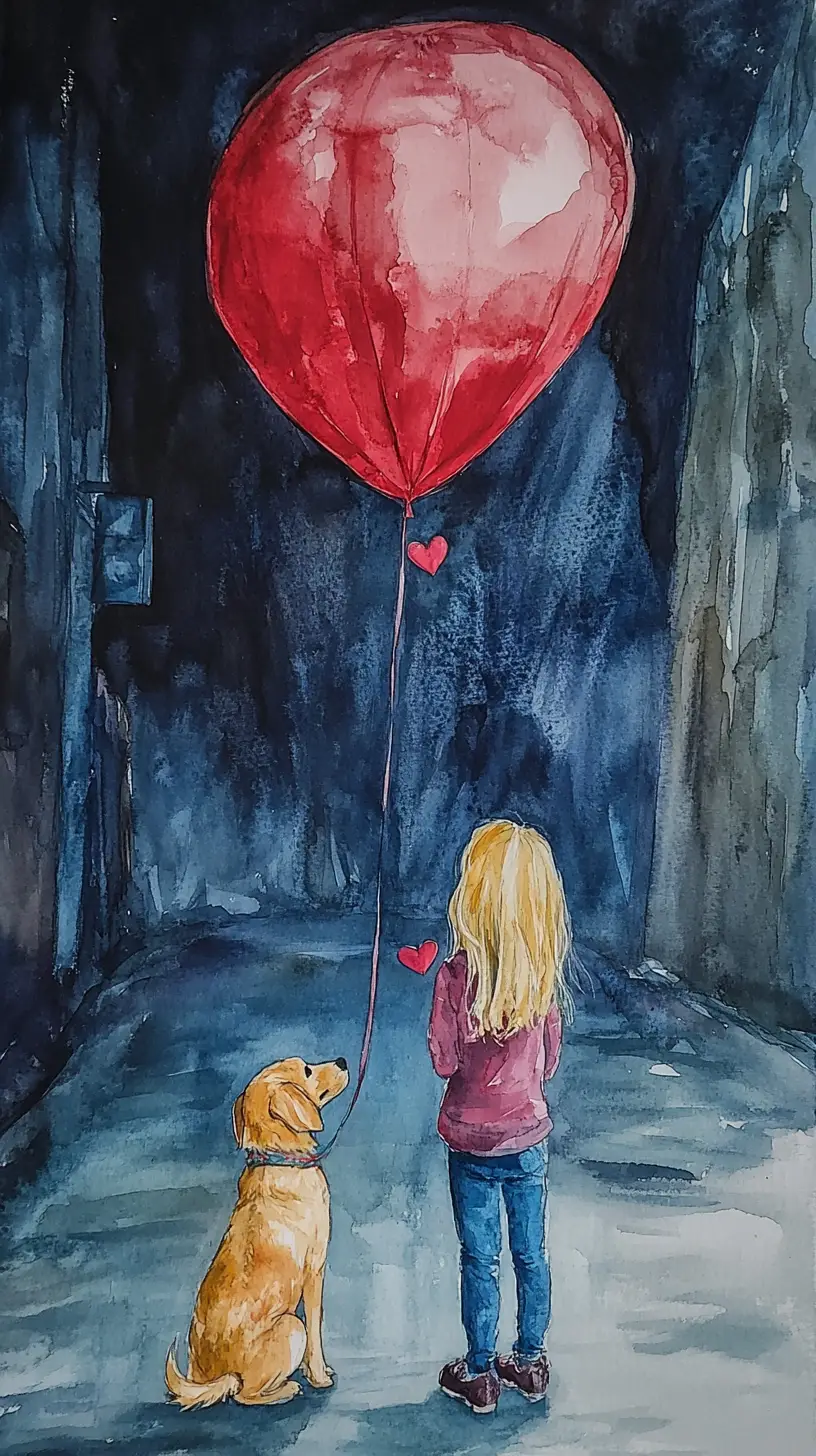 Blonde girl with her dog walking a mountain town street
