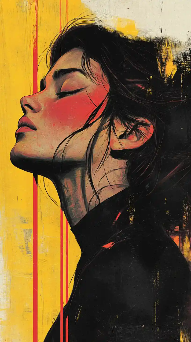 Dramatic comic style portrait of a woman in chiaroscuro
