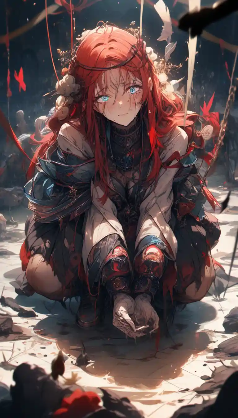 Gebrochene Anime-Prinzessin, die im chaotischen Palastinneren weint