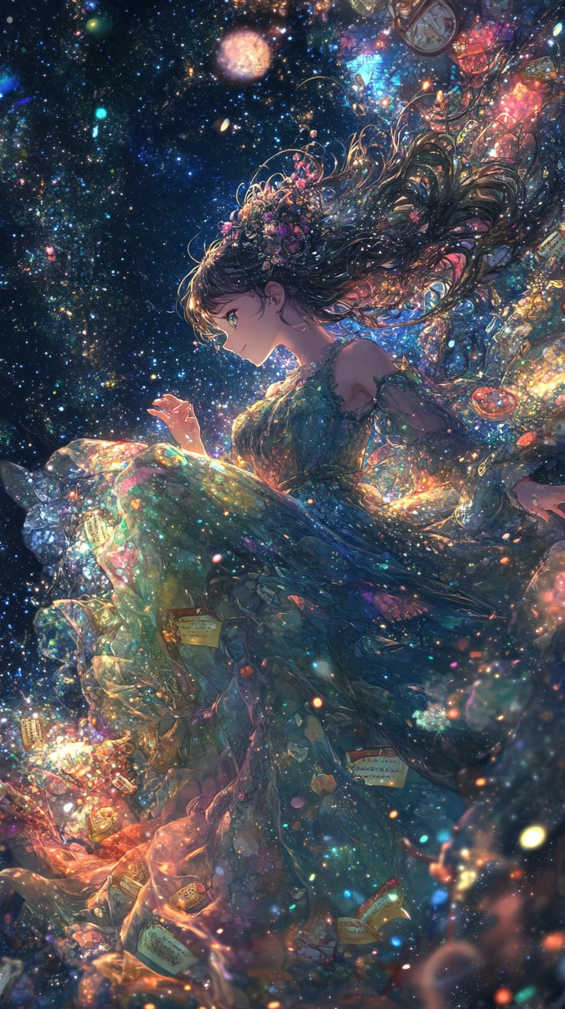 Anime girl dancing in a glowing fantasy realm