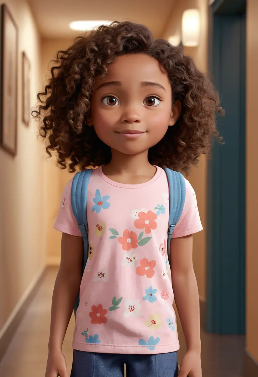 Pixar style 3D portrait of a confident young girl