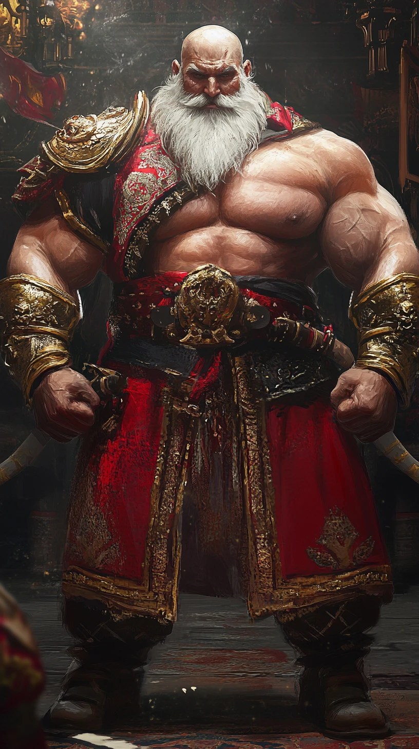 Enormous Russian wrestler in dynamic anime fighting stance