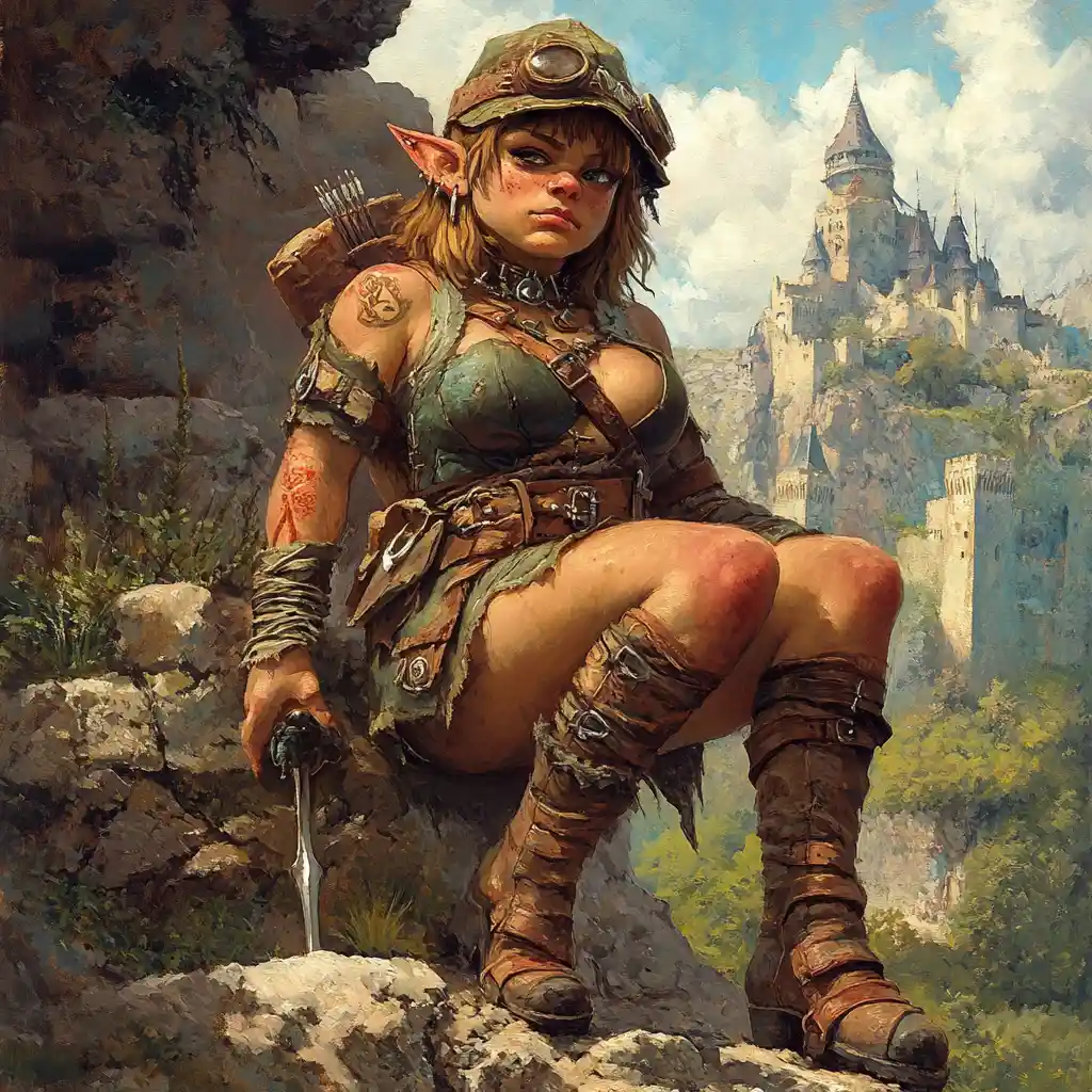 Reine troll royale devant un colossal château de pierre fantastique