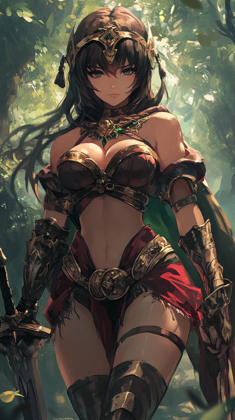 Guerriera fantasy in stile anime in una tesa posizione da duello