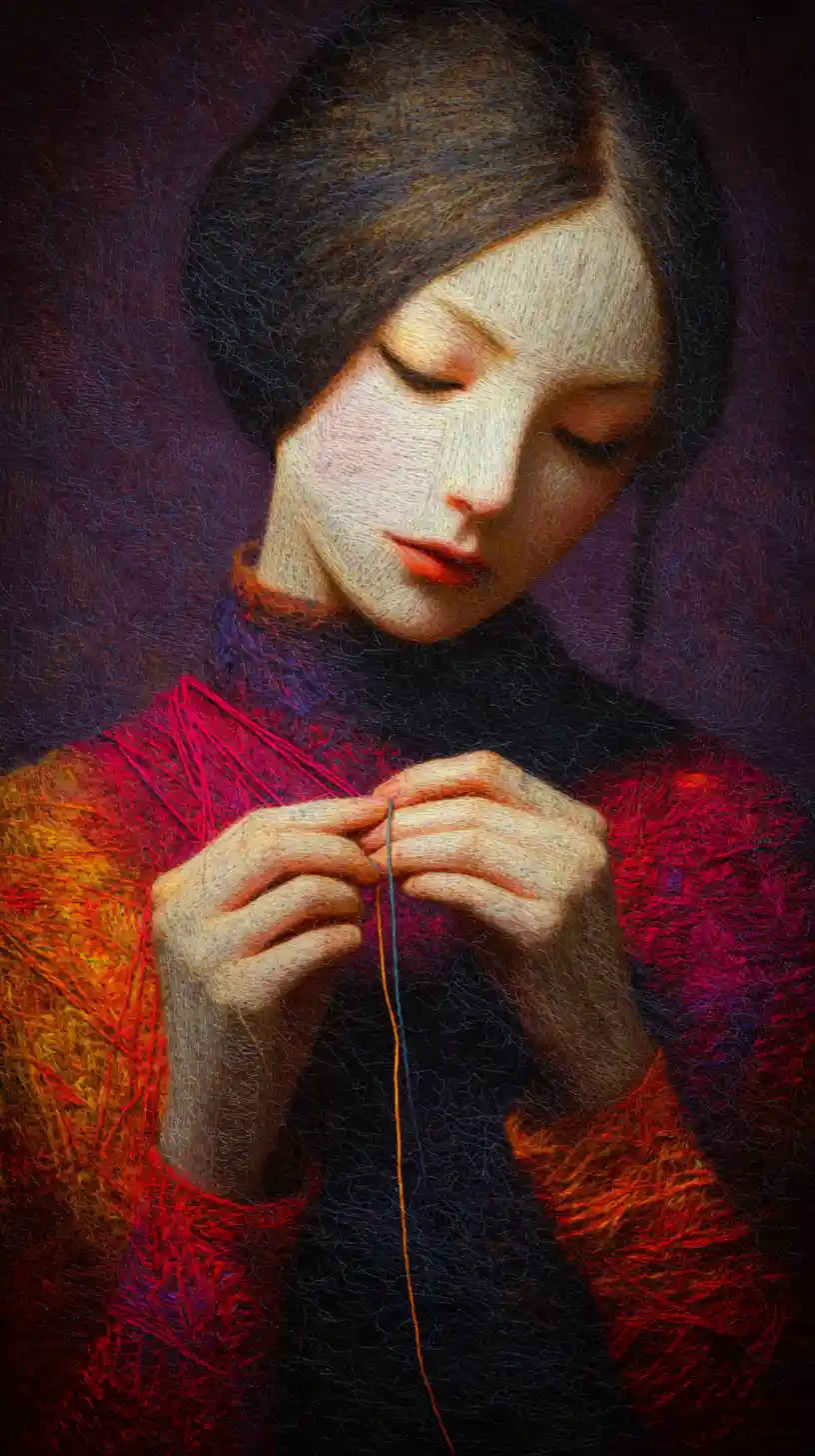 Donna tessitrice di sogni soprannaturale che crea una visione onirica tessuta