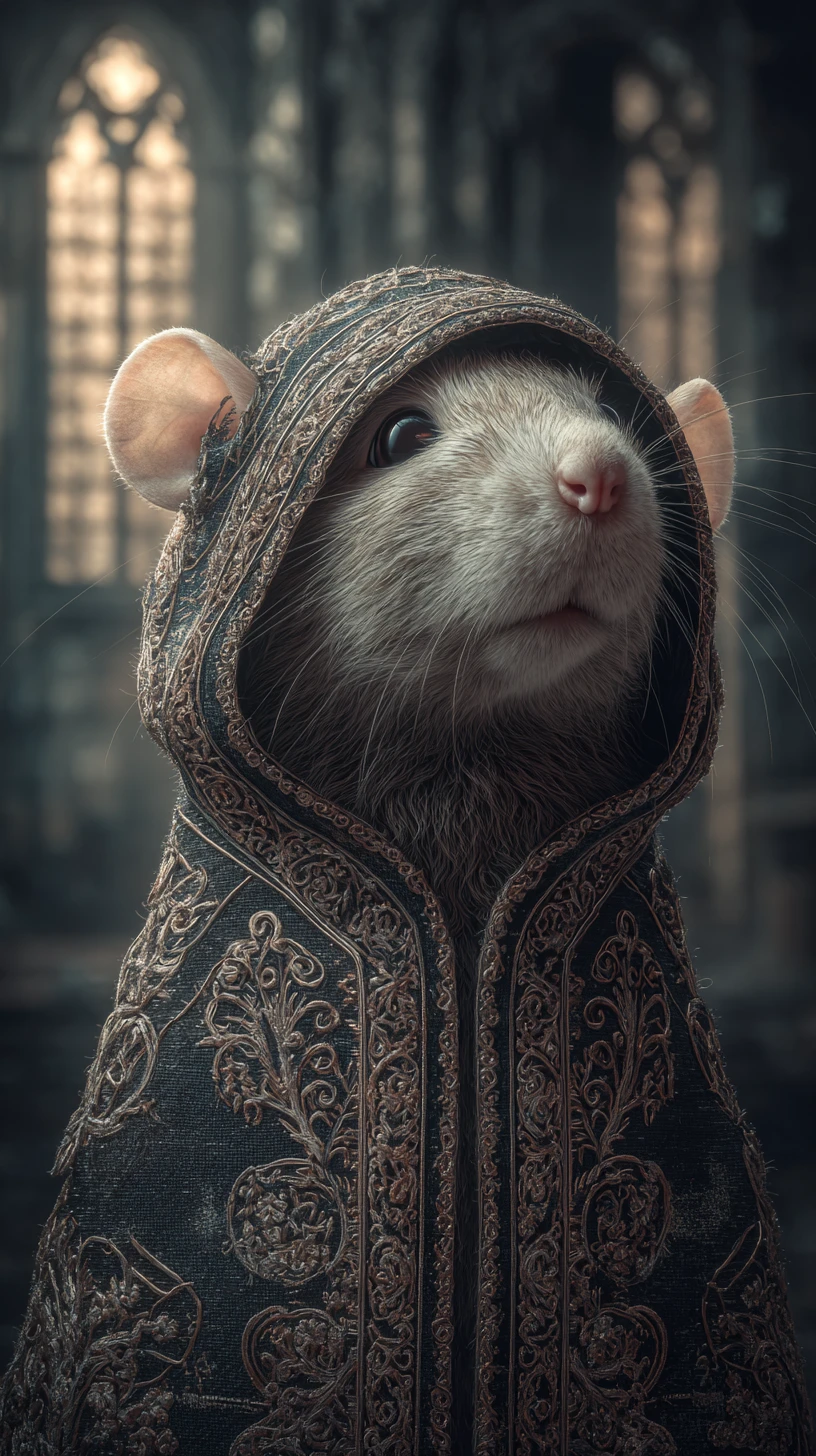 Rata esponjosa y adorable con sudadera ornamentada – retrato de fantasía urbana