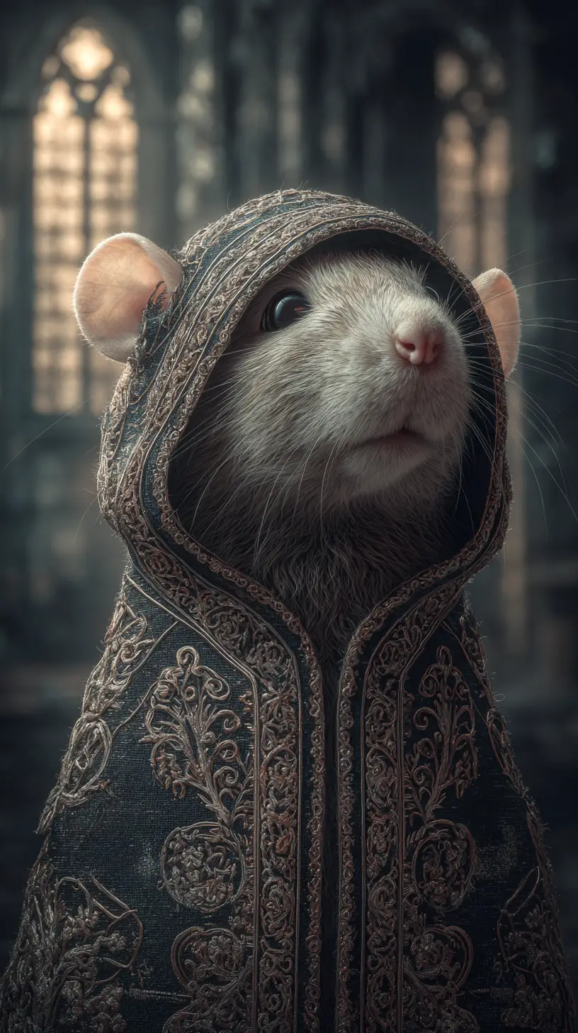 Rata esponjosa y adorable con sudadera ornamentada – retrato de fantasía urbana