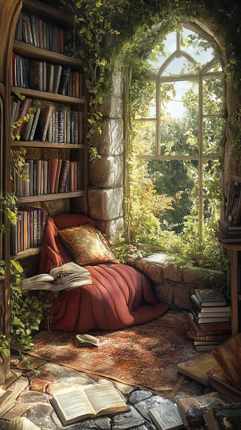 Surreal fairytale illusion with a cozy reading nook