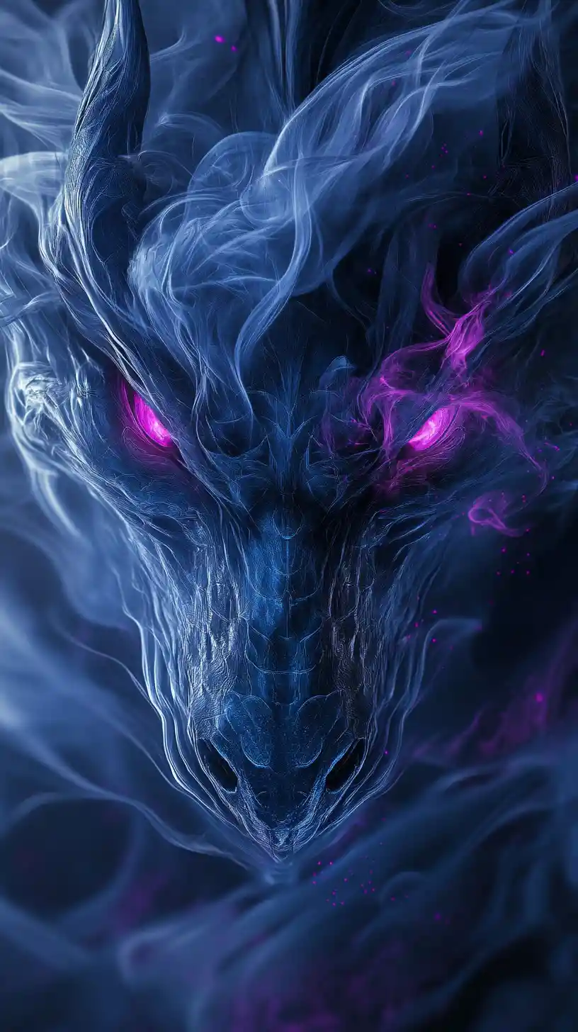 Ethereal Smoke Dragon Face With Glowing Pink Eyes