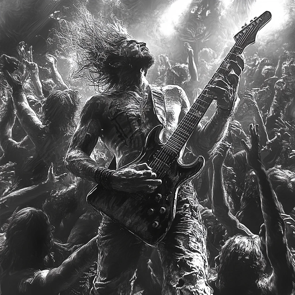 Chitarrista heavy metal in crowd surfing durante un concerto dal vivo