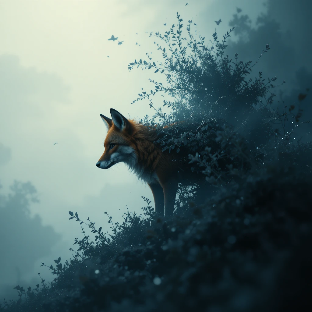 Silueta de Zorro Difuminándose en el Lado Oscuro de la Tierra