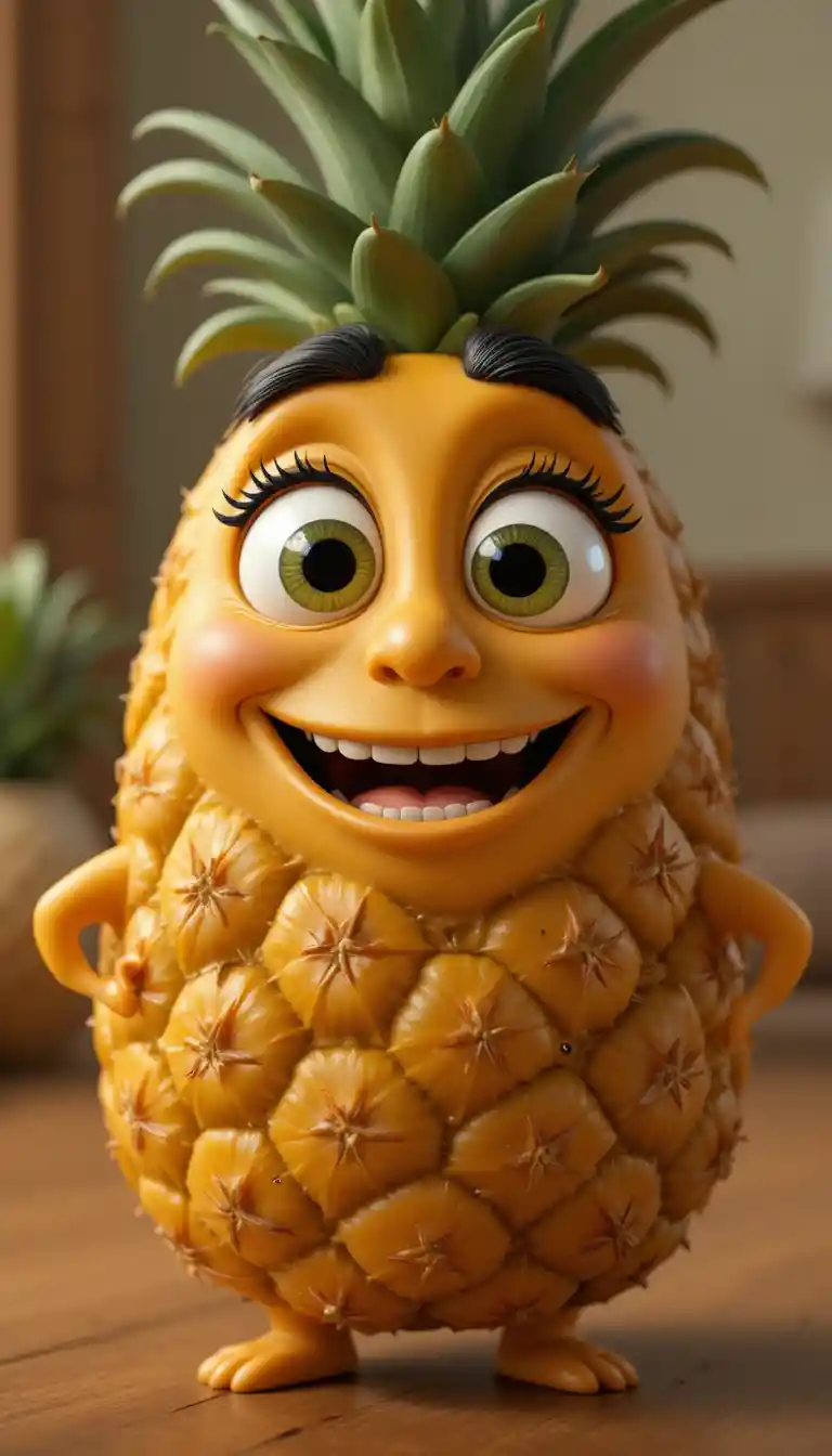 Cute 3D pineapple character with big expressive eyes