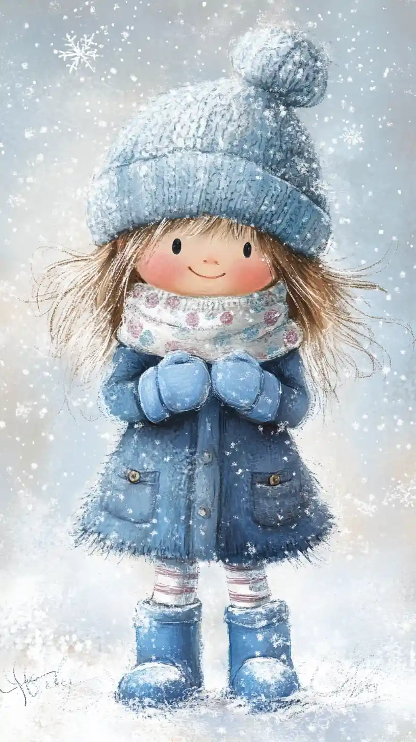Little girl playing joyfully in the winter snow