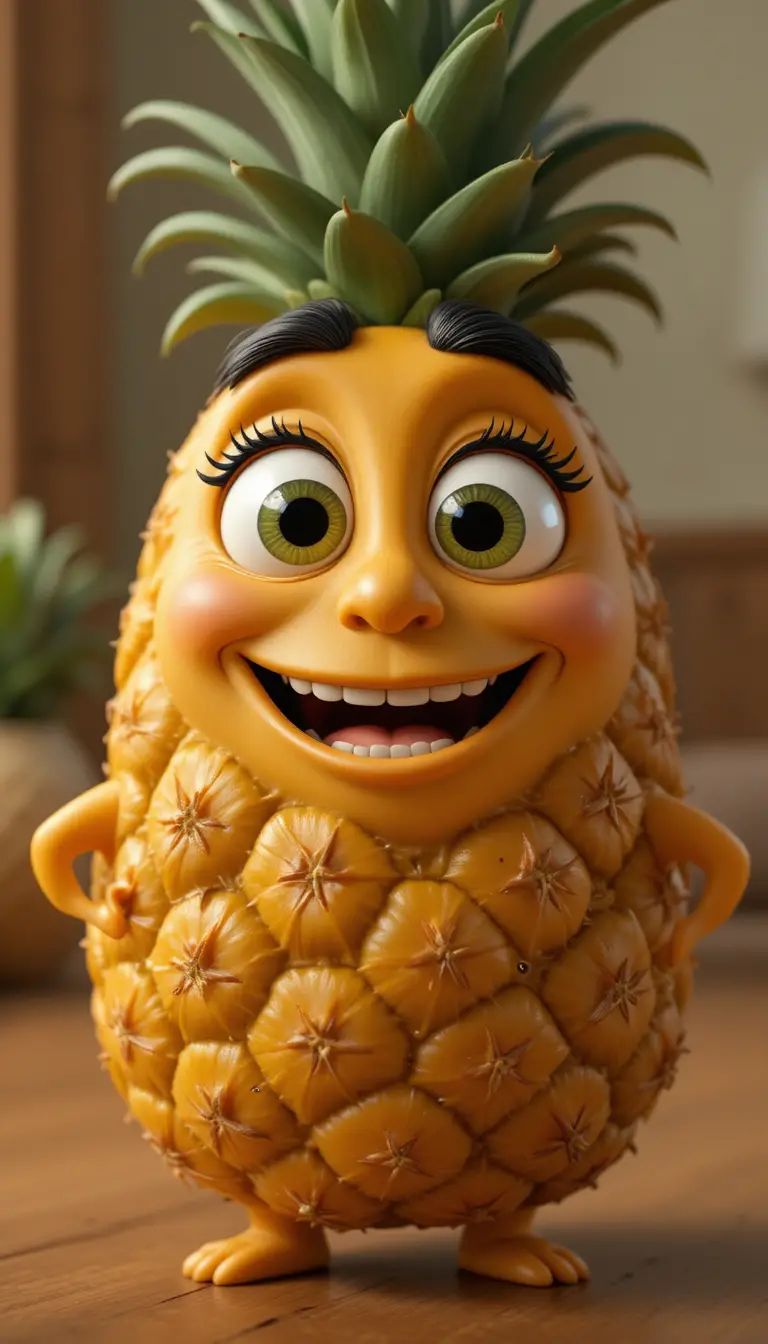 Cute 3D pineapple character with big expressive eyes