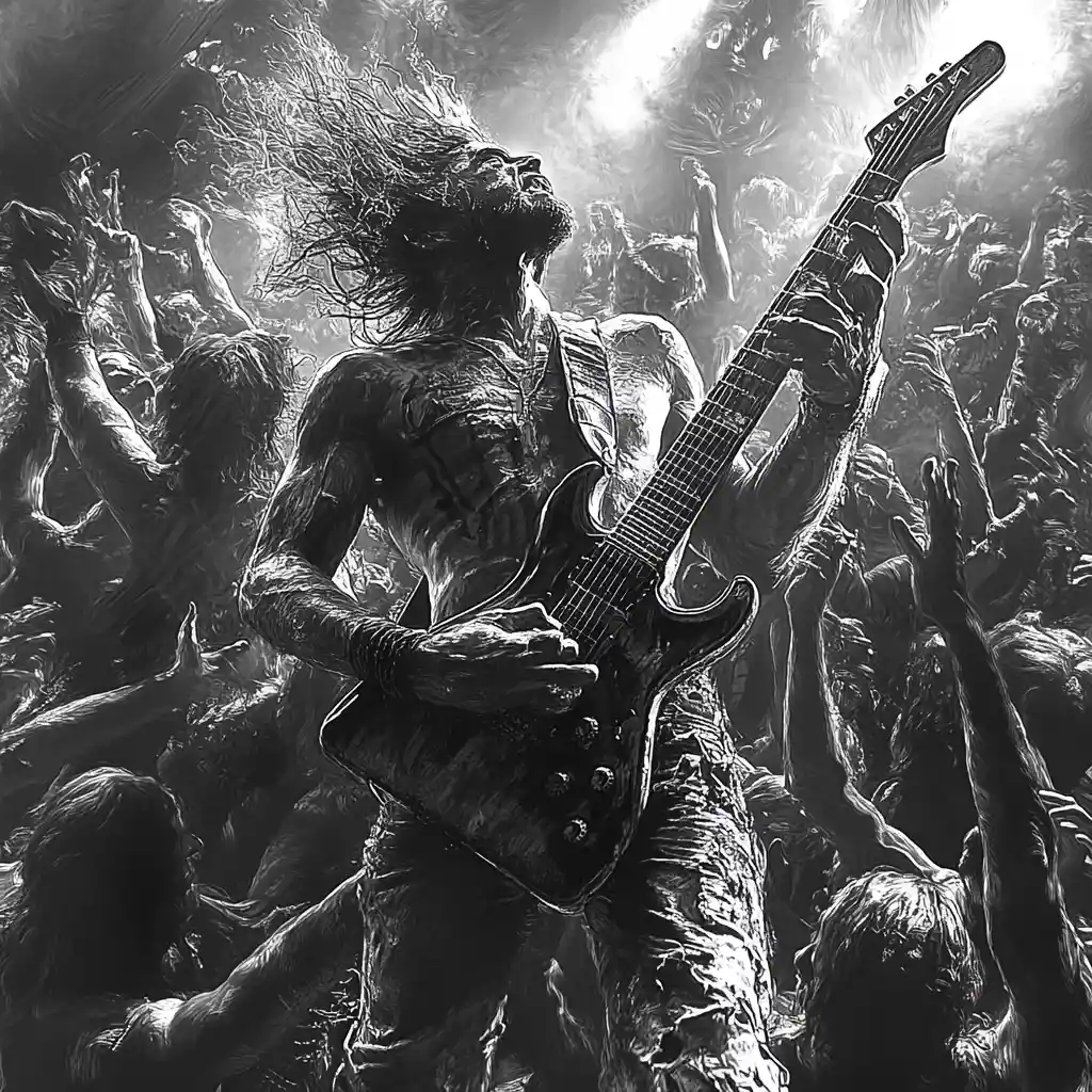 Heavy-Metal-Gitarrist macht Crowdsurfing bei einem Live-Konzert