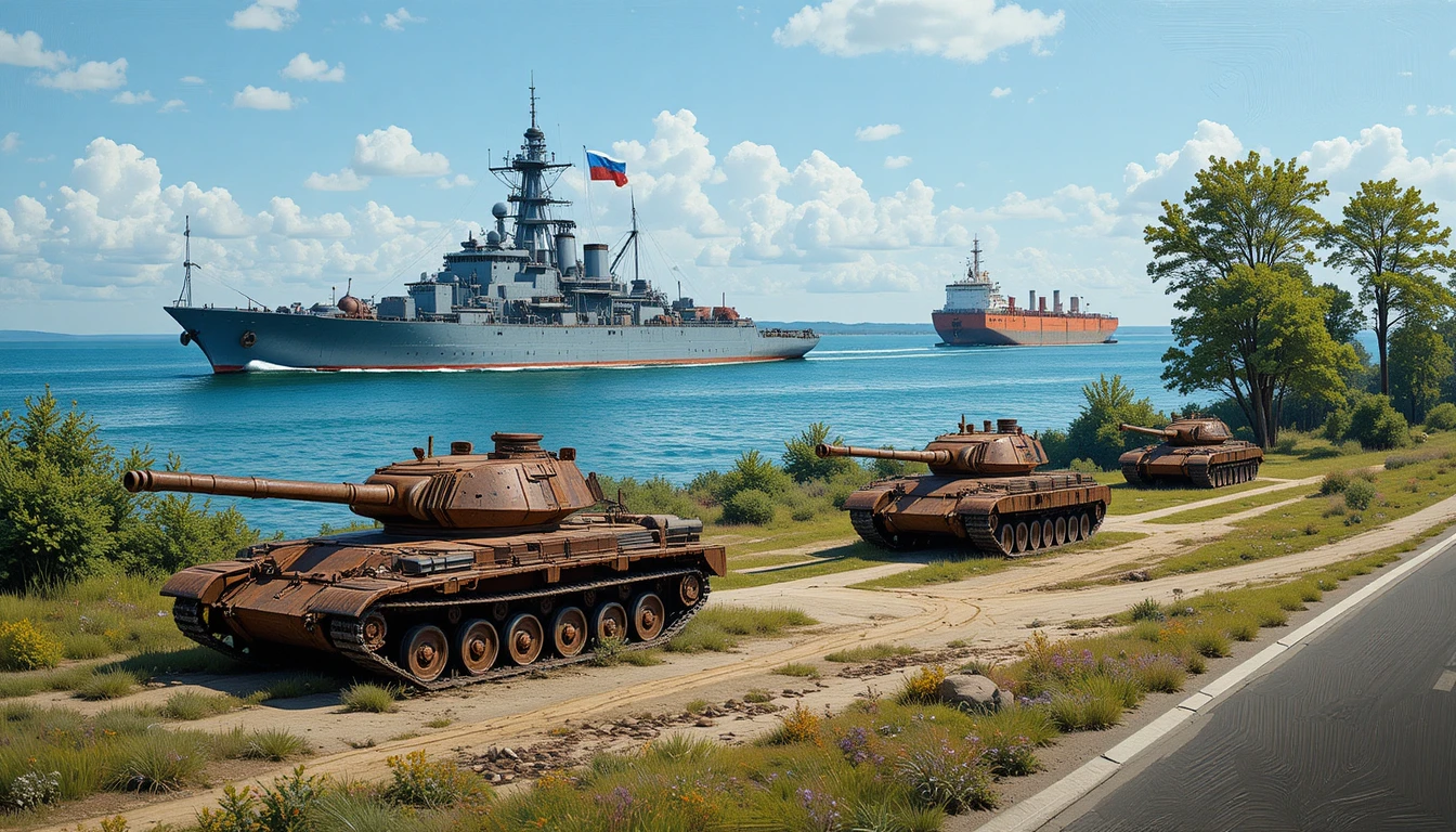 Massive naval destroyer escorted by tugboats at sea