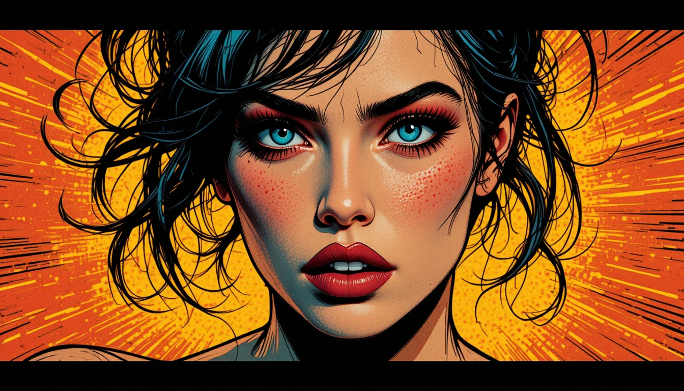 Retrato dramático de una mujer en estilo cómic con fuerte claroscuro