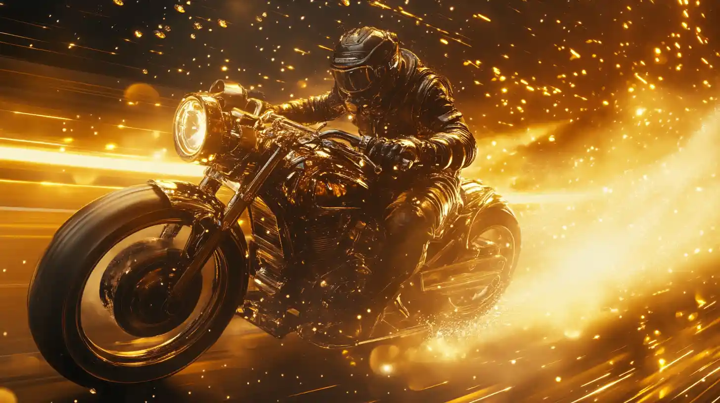 Steampunk rider on a cosmic highway in outer space