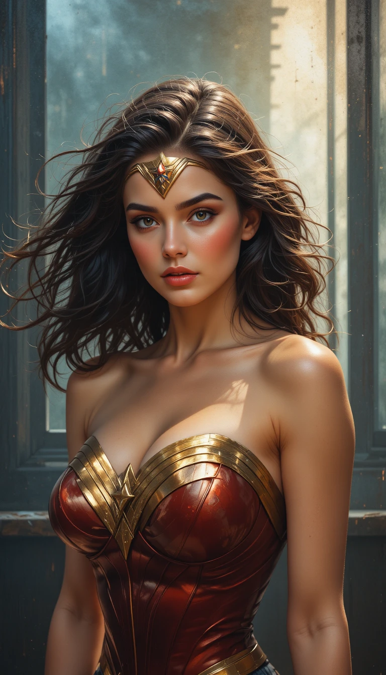 Portrait of a powerful warrior woman in dramatic studio lighting