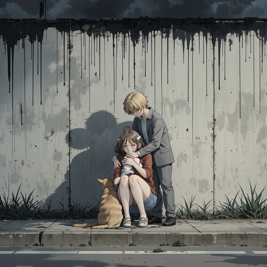 Cat with a boy shaped shadow sitting close beside her