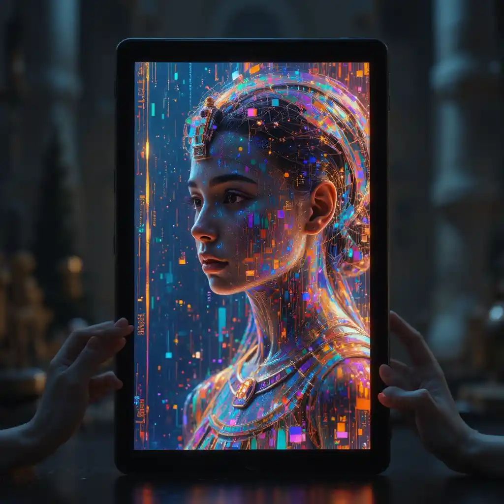 Concept art eterea di dati che si trasformano in luce dipinta