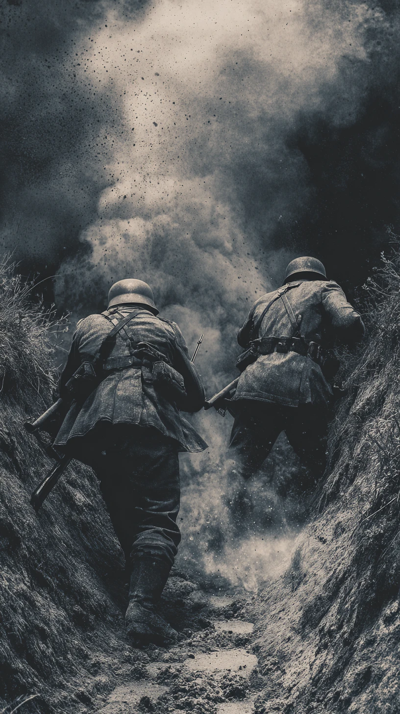 World War II German soldiers in a trench battle scene
