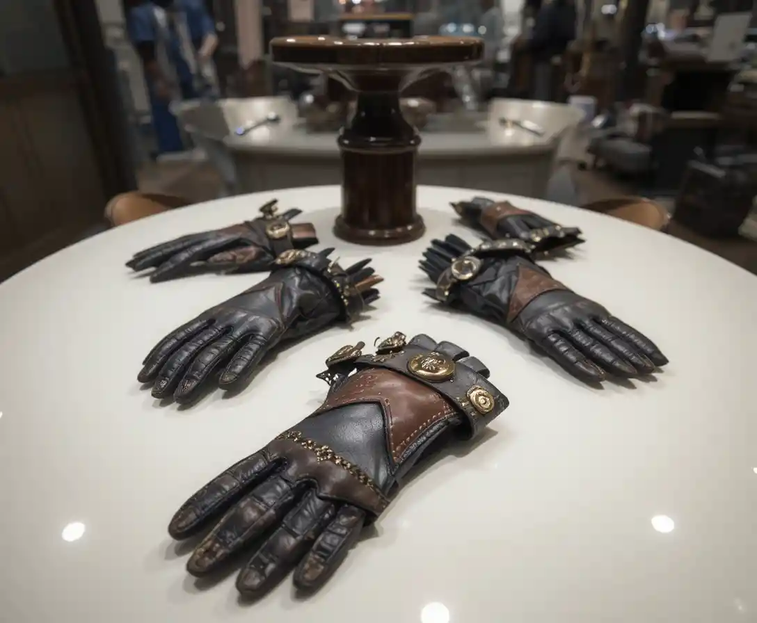 Gants de conduite en cuir de luxe sur surface de showroom polie
