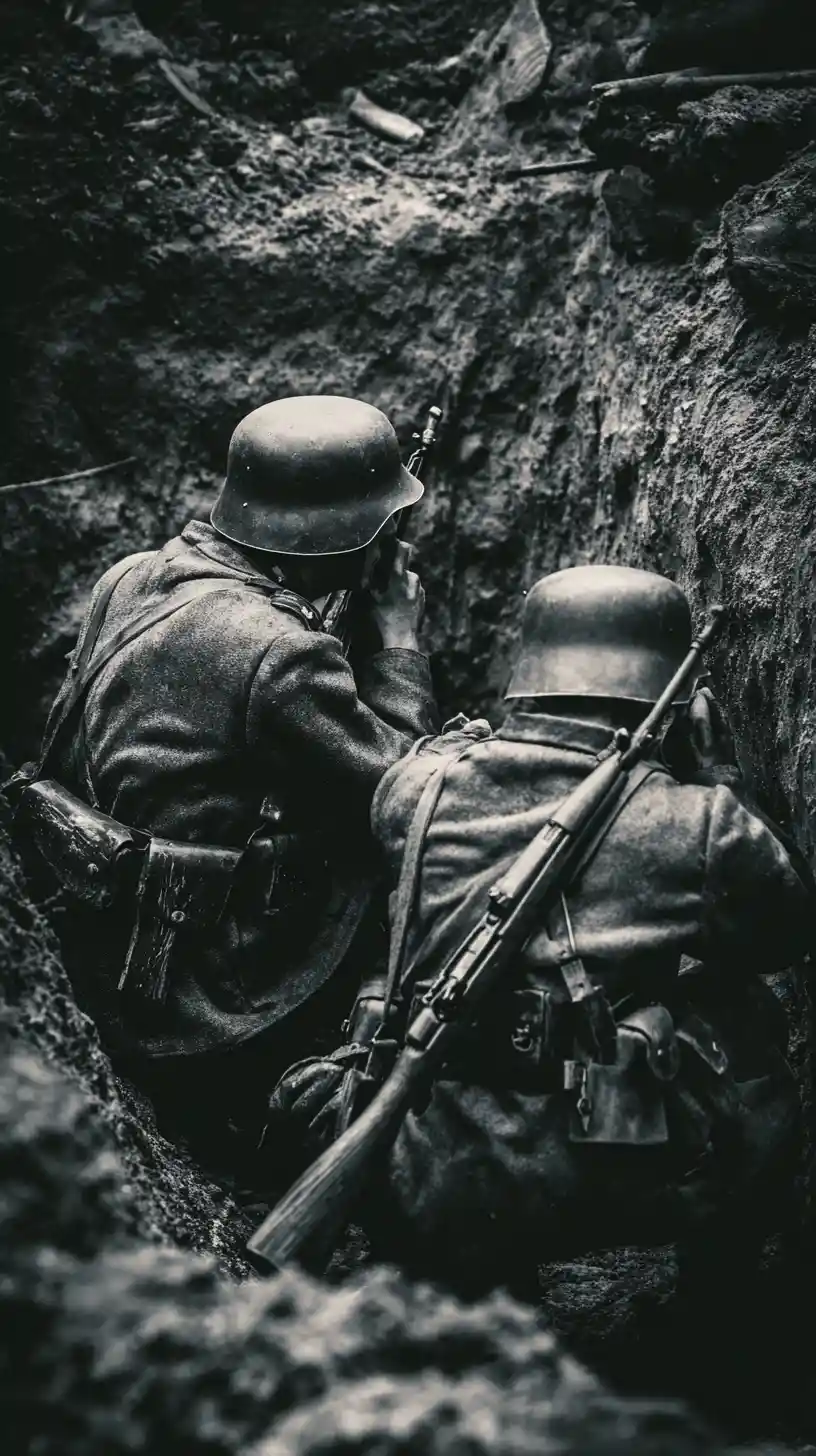 World War II German soldiers fighting in a trench